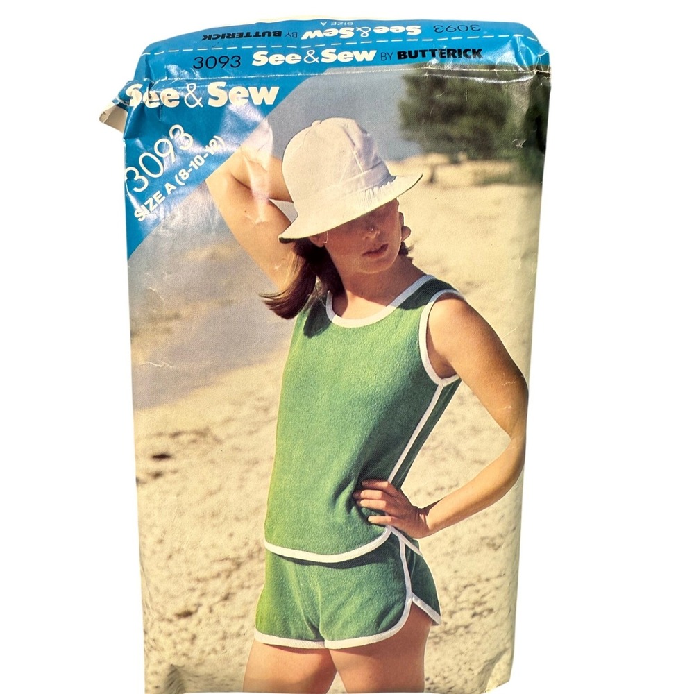 Butterick 3093 See & Sew Misses Top‎ Shorts Size A 8 10 12 Knit Fabric 80's VTG
